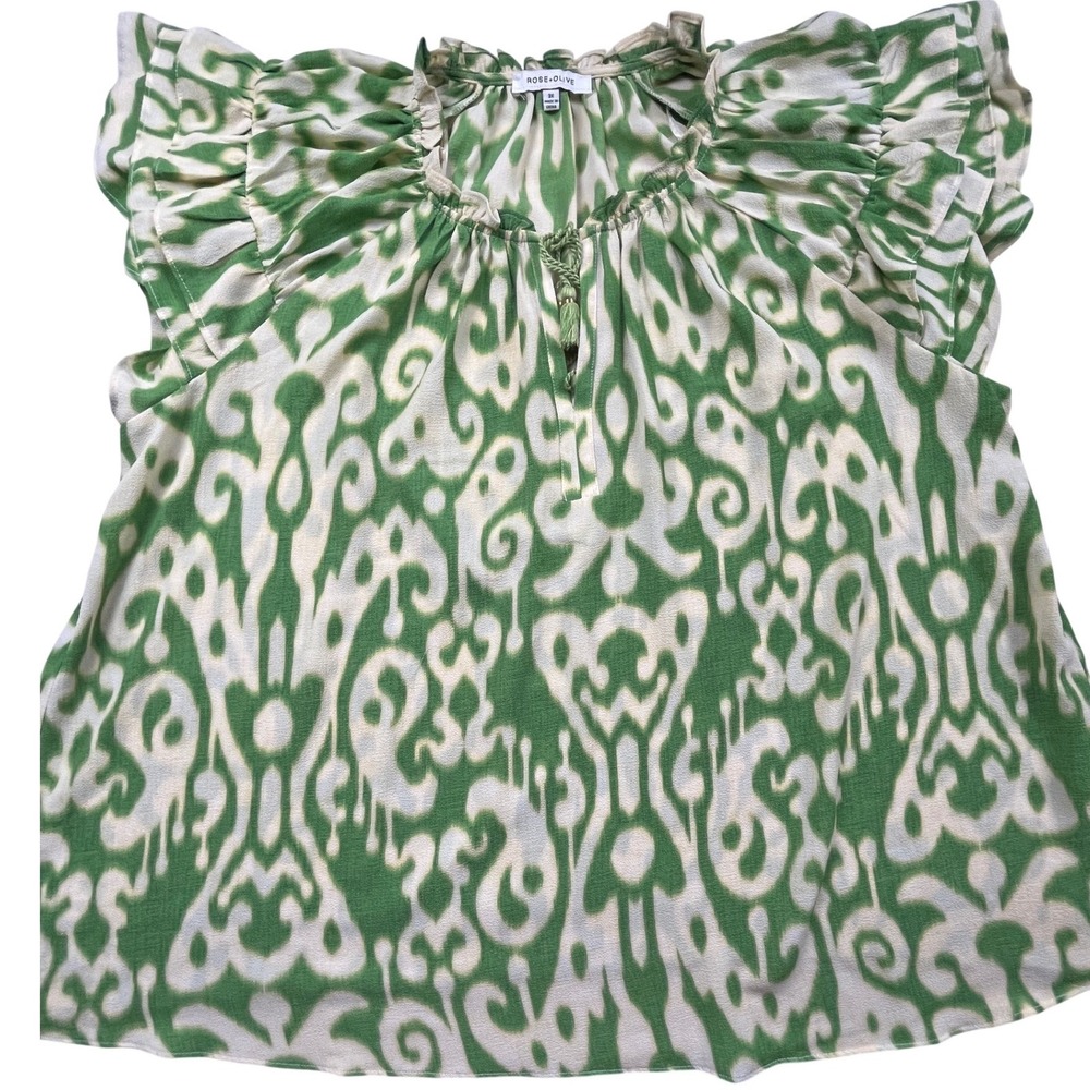 Rose & Olive Green and White Ruffle Sleeve Blouse